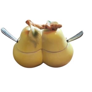 Vintage Pear Double Jam Condiment Pot with Spoons